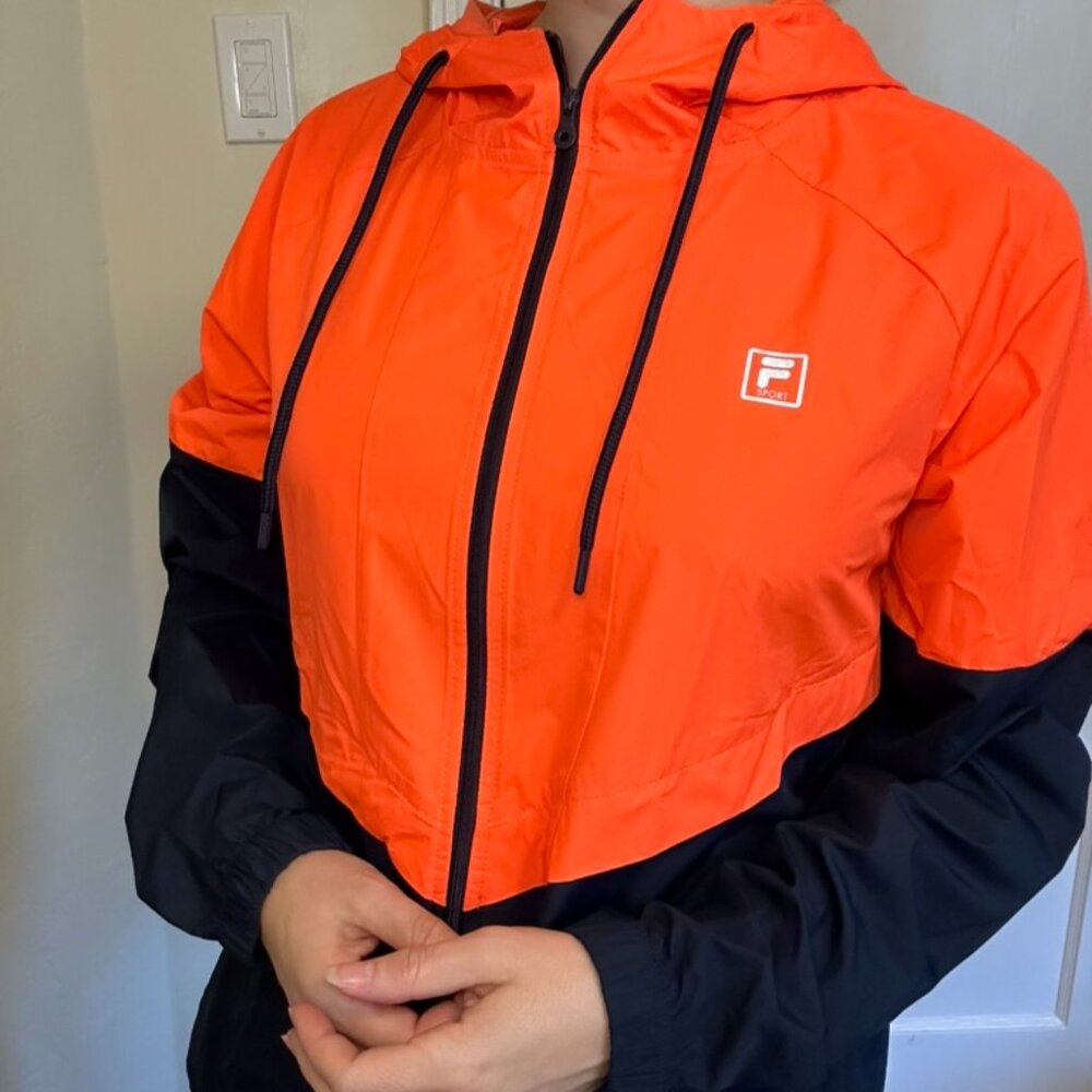 Neon orange and navy Fila windbreaker